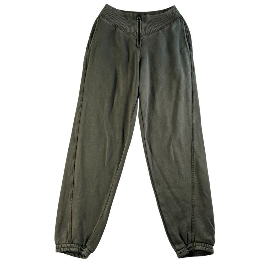 Aerie S Small Corset Fleece Jogger Pants Zipper Front Nomad Oliver Green Relaxed - Picture 2 of 14